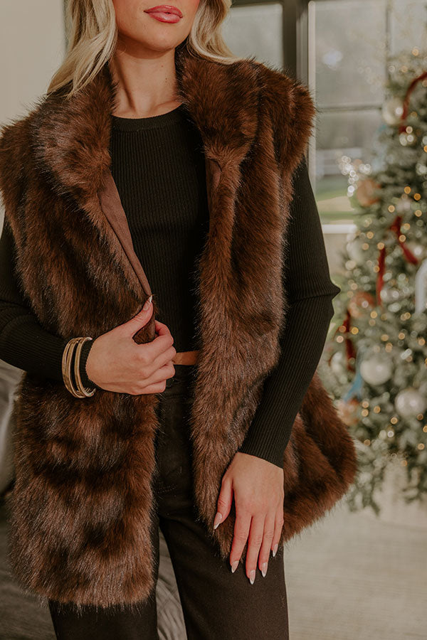 Midnight In France Faux Fur Vest in Chestnut