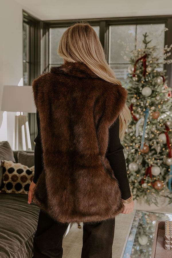Midnight In France Faux Fur Vest in Chestnut