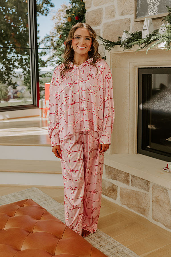 Satin Pajama Top with Striped Bow Print and Buttoned Cuffs, Chest Pocket