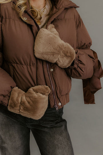 Faux Fur Mittens with Elastic Cuff and Heat-Trapping Lining