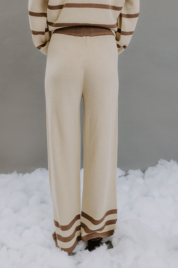 High Waist Striped Knit Pants with Elastic Drawstring and Straight Leg