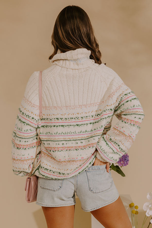 Multicolor Knit Turtleneck with Ribbed Cuffs and Long Sleeves