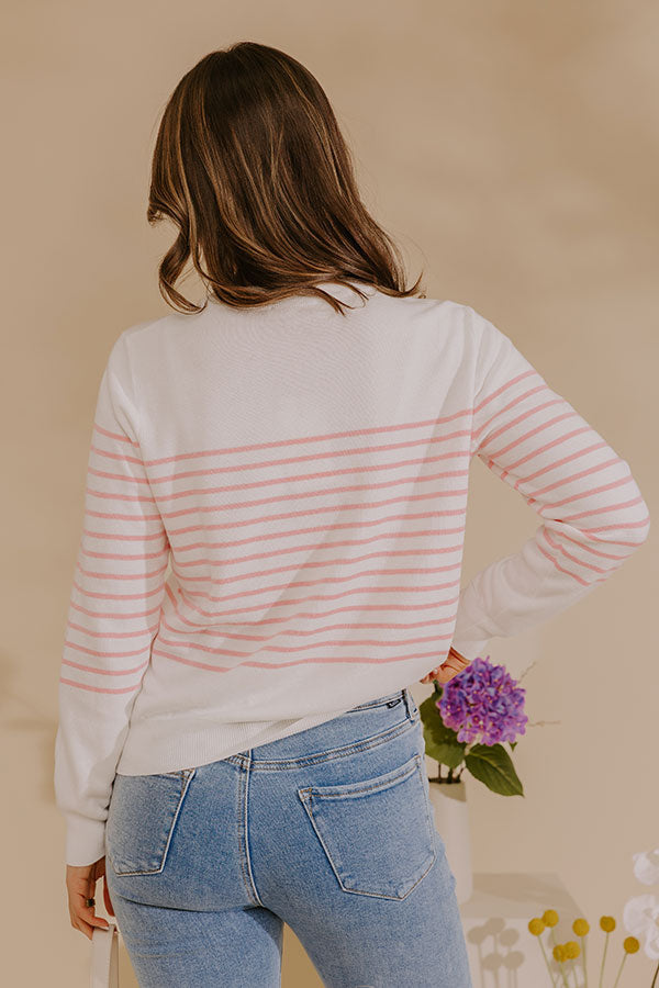 Pink Striped Cardigan with Button Front and Ribbed Cuffs