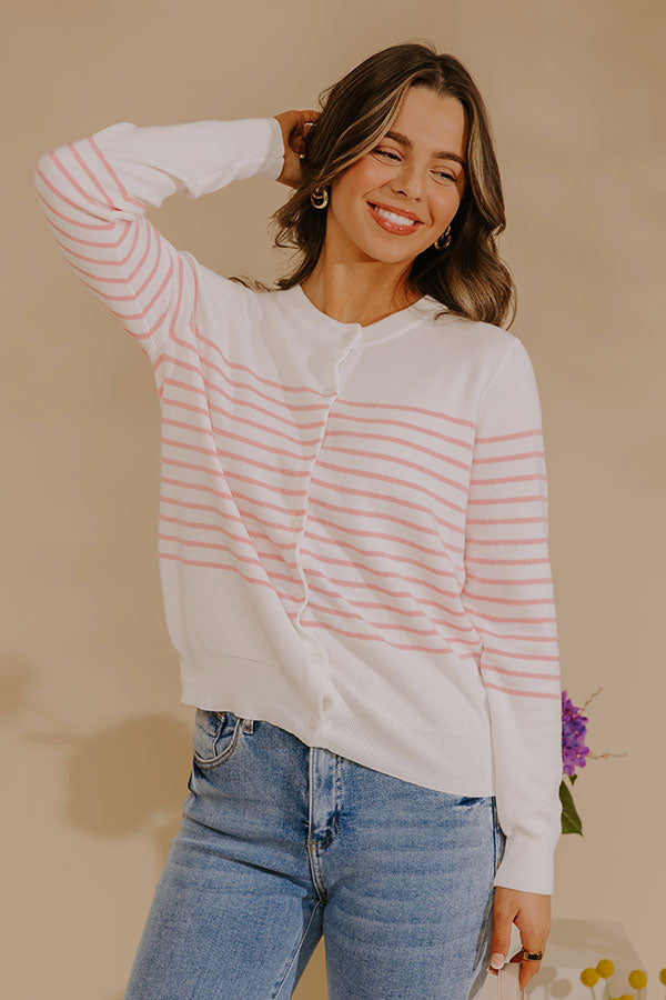 Pink Striped Cardigan with Button Front and Ribbed Cuffs