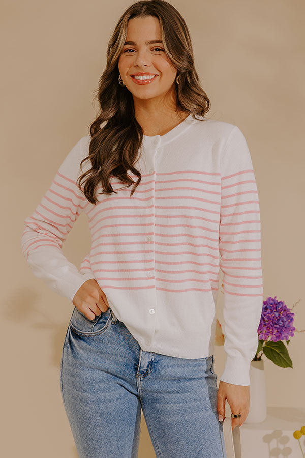 Pink Striped Cardigan with Button Front and Ribbed Cuffs