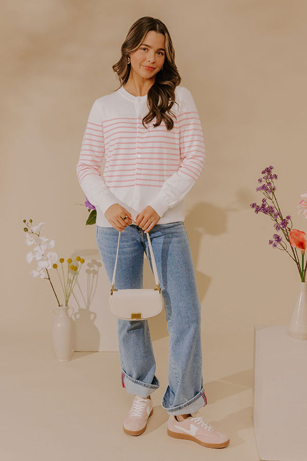 Pink Striped Cardigan with Button Front and Ribbed Cuffs