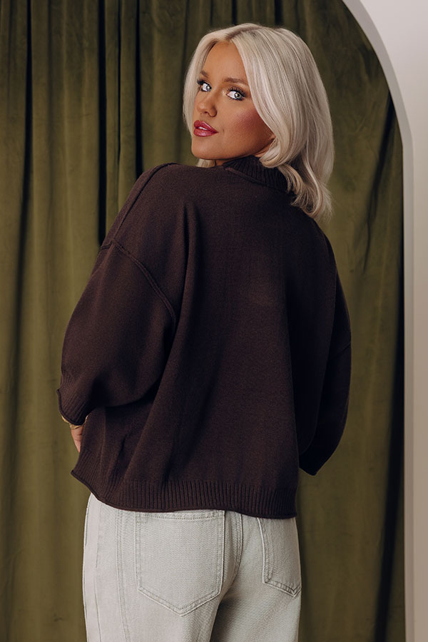 Women's Mock Neck Sweater with Three Quarter Sleeves and Rolled Seam Details