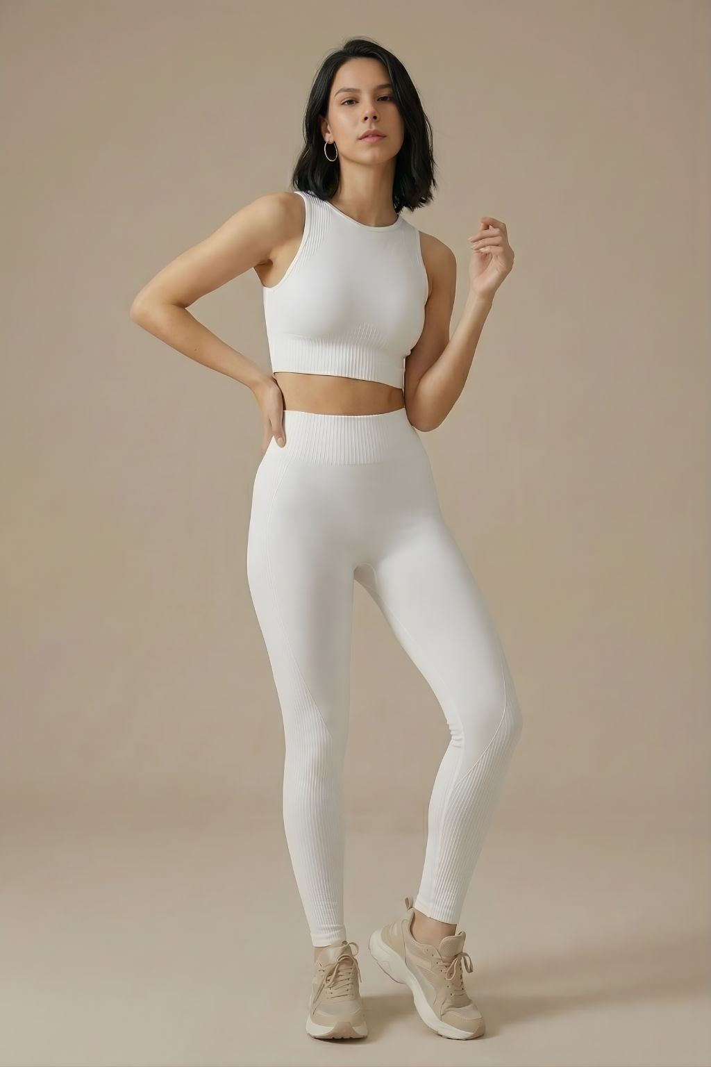 Two Piece Seamless Lifting Set - Slim Fit High Rise Sleeveless Crop Top Leggings Outfit