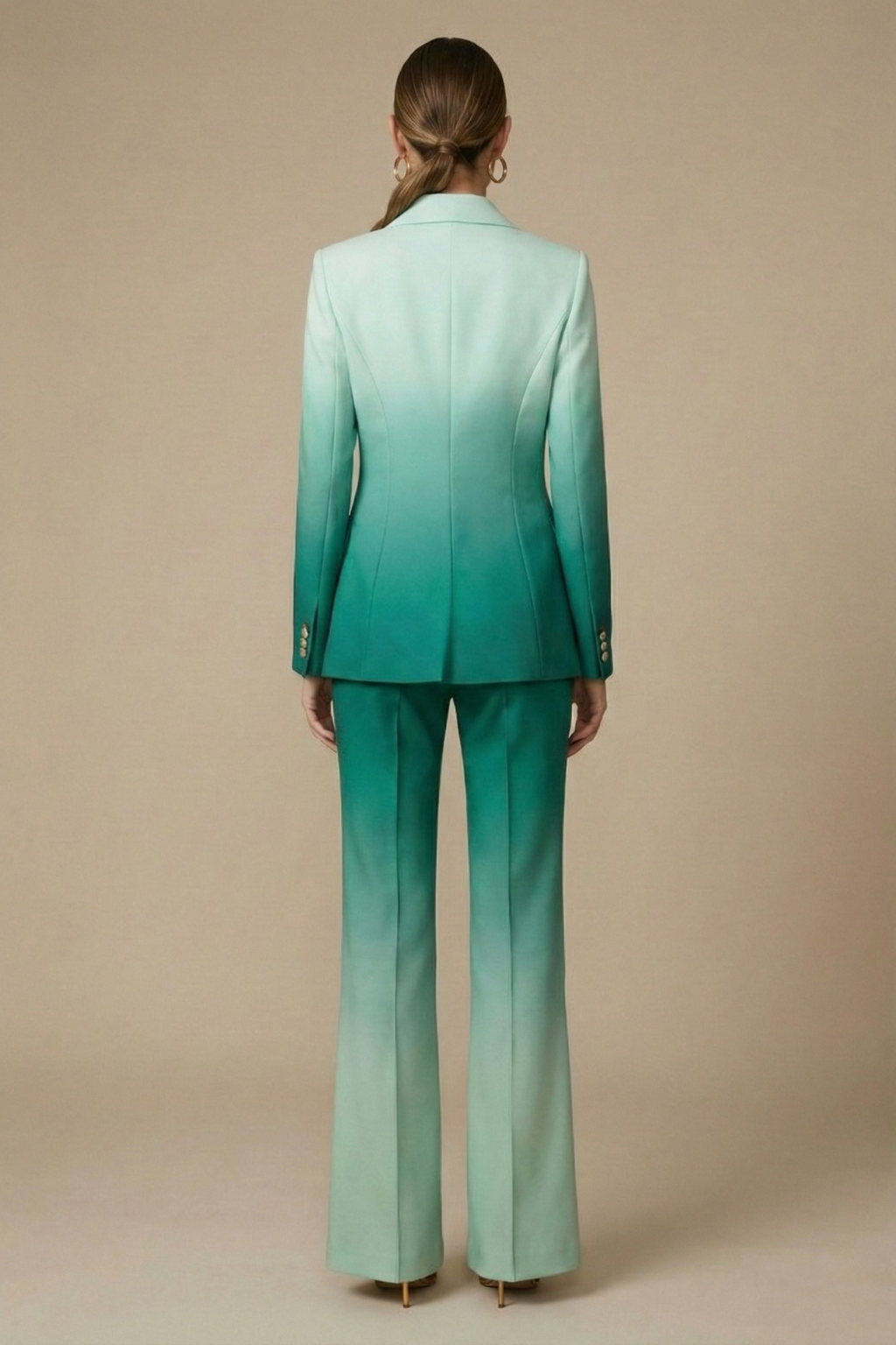 Women’s Two Piece Suit Set with Single Button Blazer and Flared Wide Leg Pants