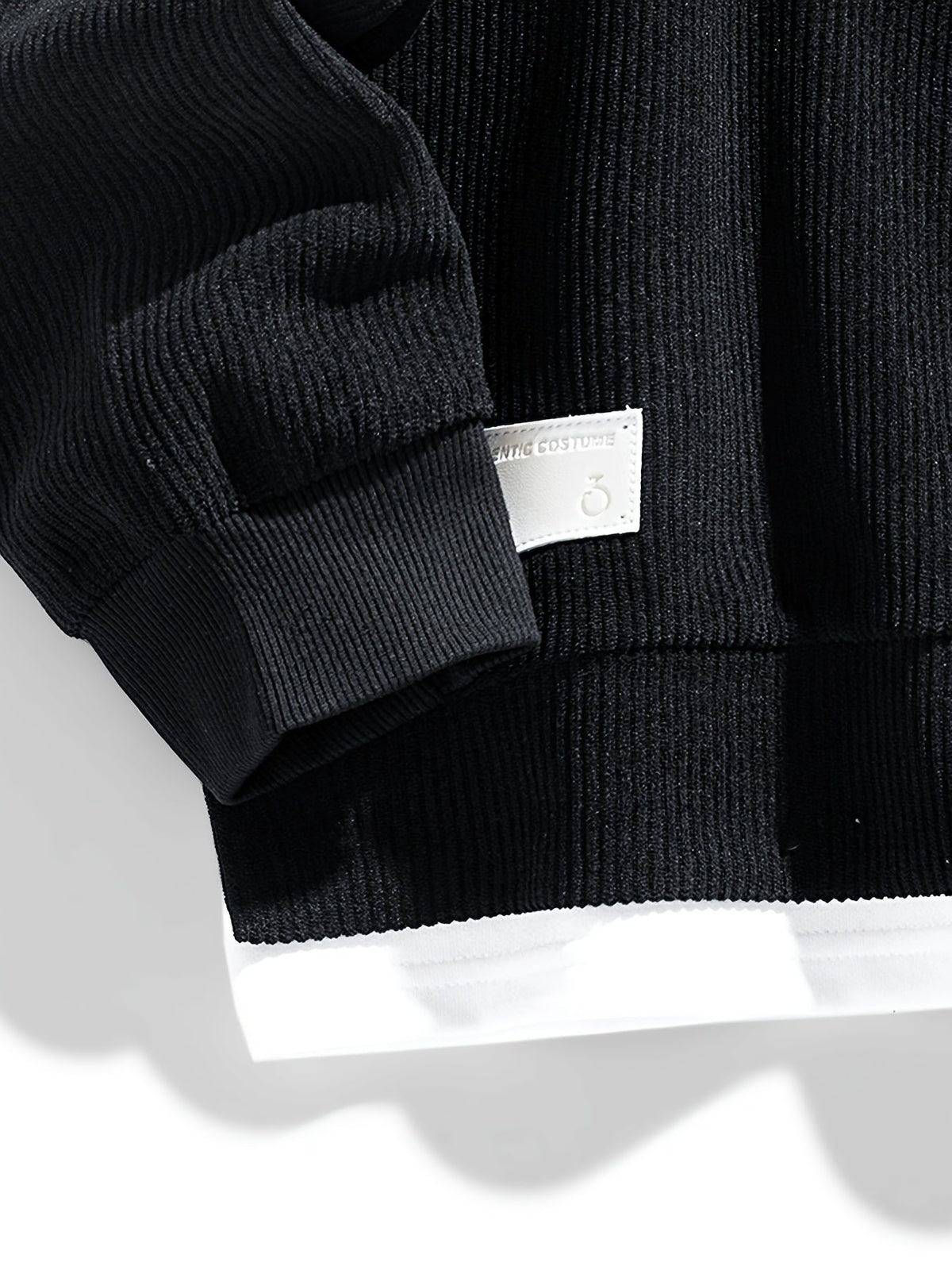 Crewneck Sweatshirt with Sewn-in Layered Collar and Ribbed Fabric