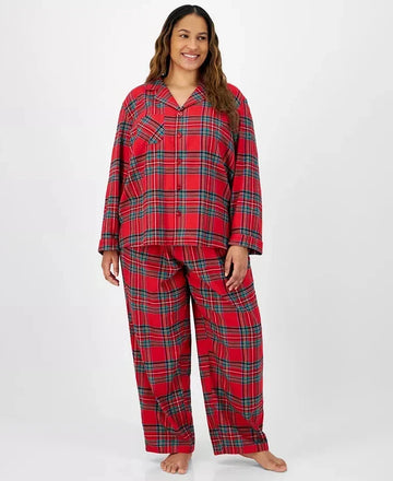 Flannel Pajama Set with Button Front Top and Drawstring Waist Pants