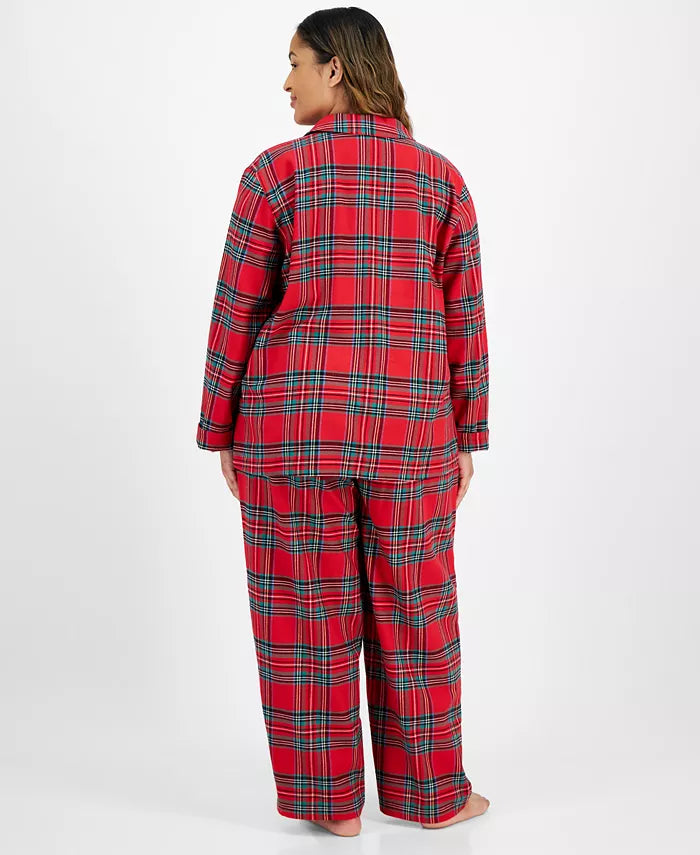 Flannel Pajama Set with Button Front Top and Drawstring Waist Pants