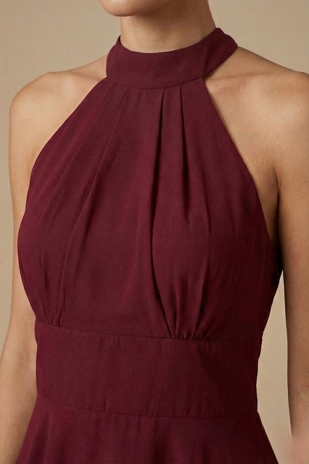 Halter Neck Midi Dress - Sleeveless Cocktail Style with Layered Hem for Evening Events