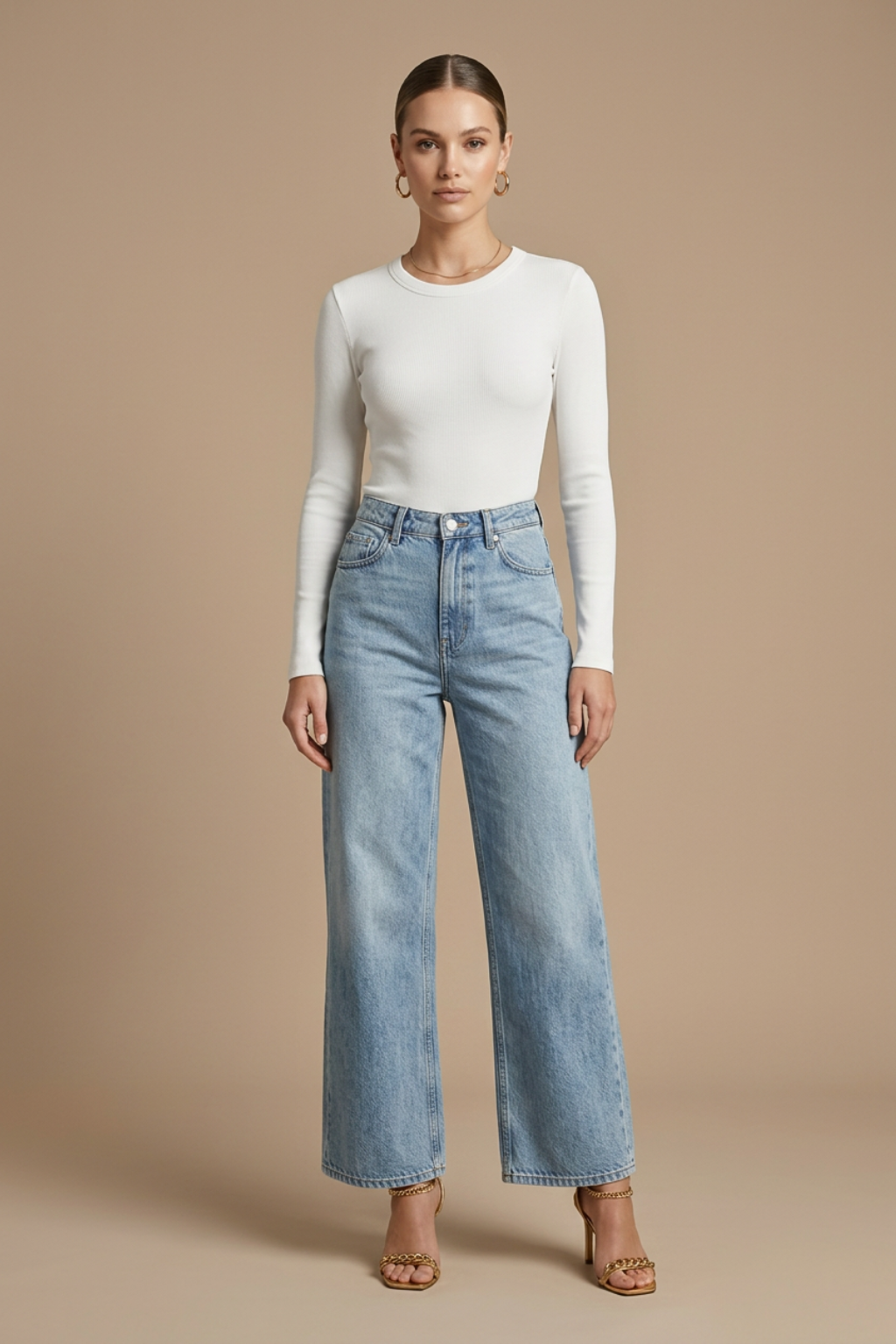 Damen Langarmshirt mit Rundhalsausschnitt und Rippstruktur - Eng anliegend