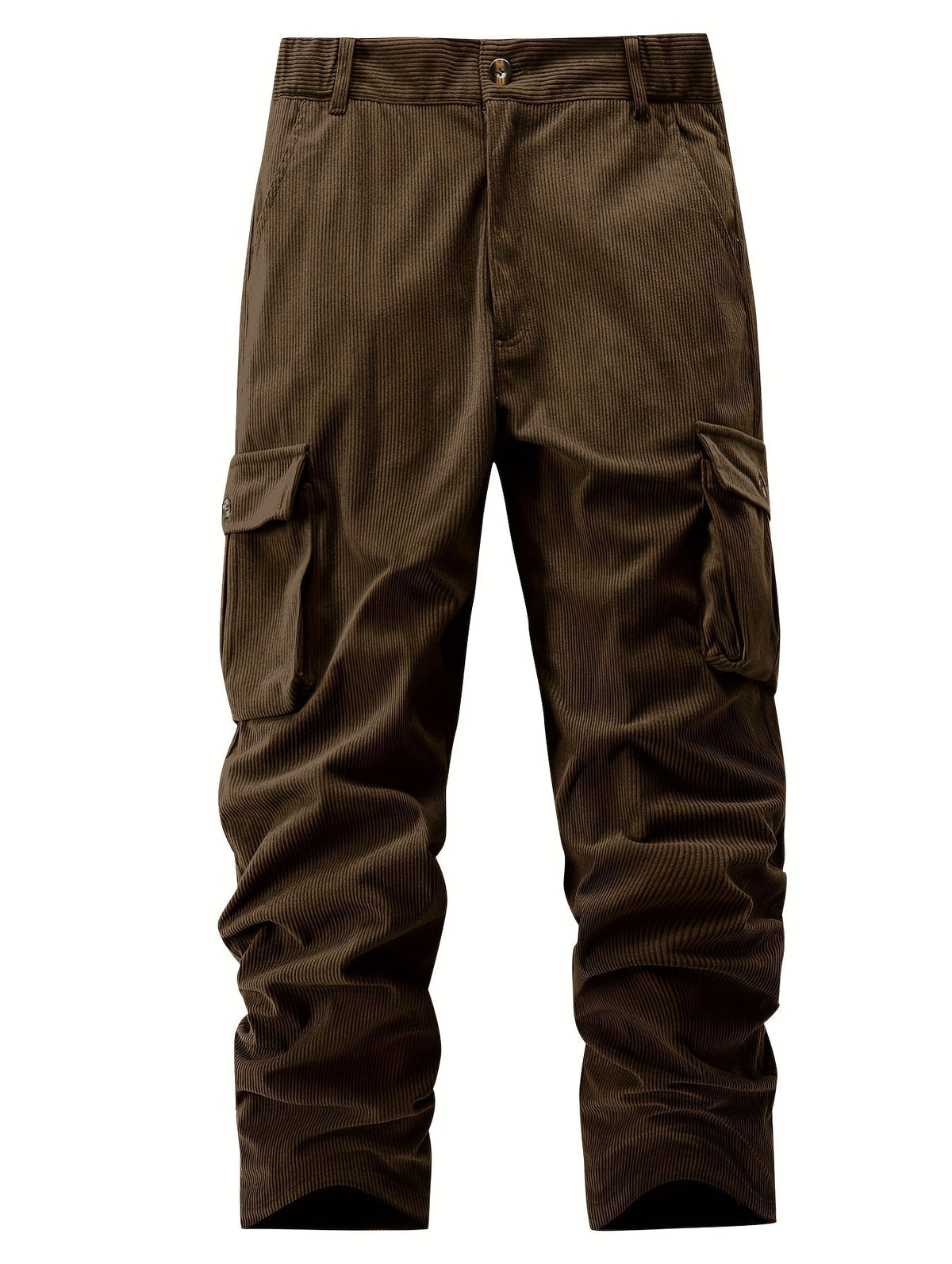 Relaxed Fit Cargo Pants with Deep Pockets and Button Elastic Waist