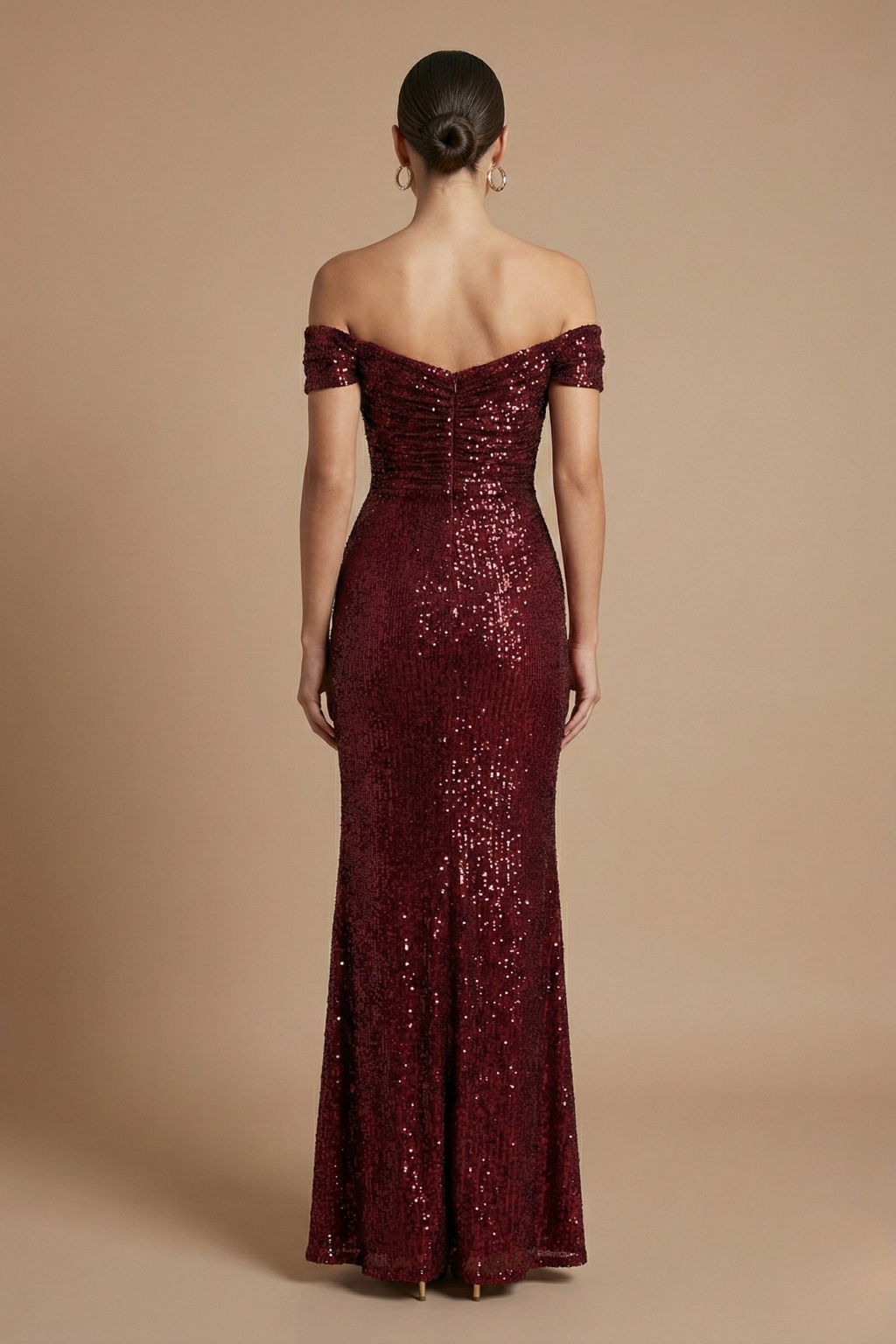 Women’s Off Shoulder Sequin Maxi Dress with Thigh High Split