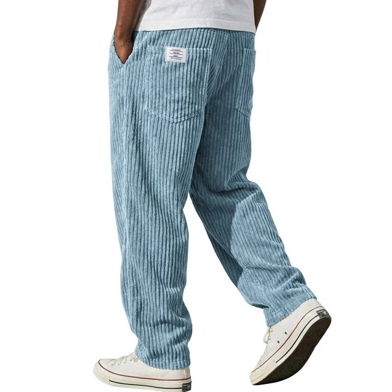 Corduroy Pants with Elastic Waistband and Four Pockets, Wide Leg Straight Fit