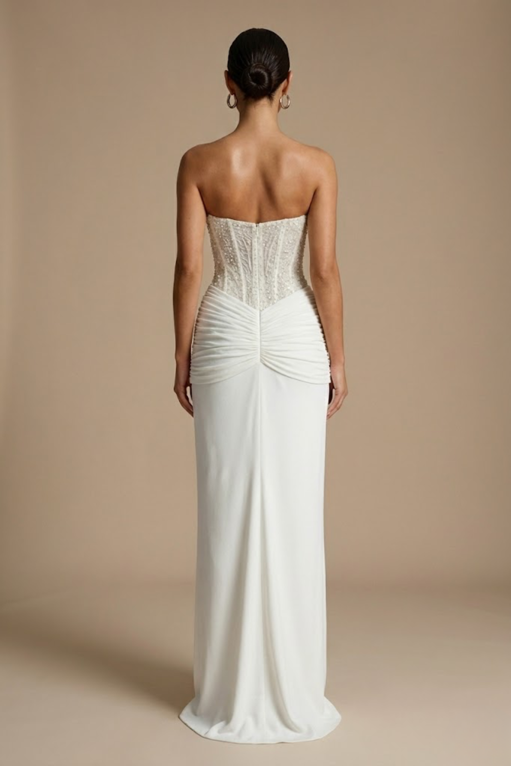 Women’s Strapless Off Shoulder Glitter Maxi Dress with Sculpted Silhouette