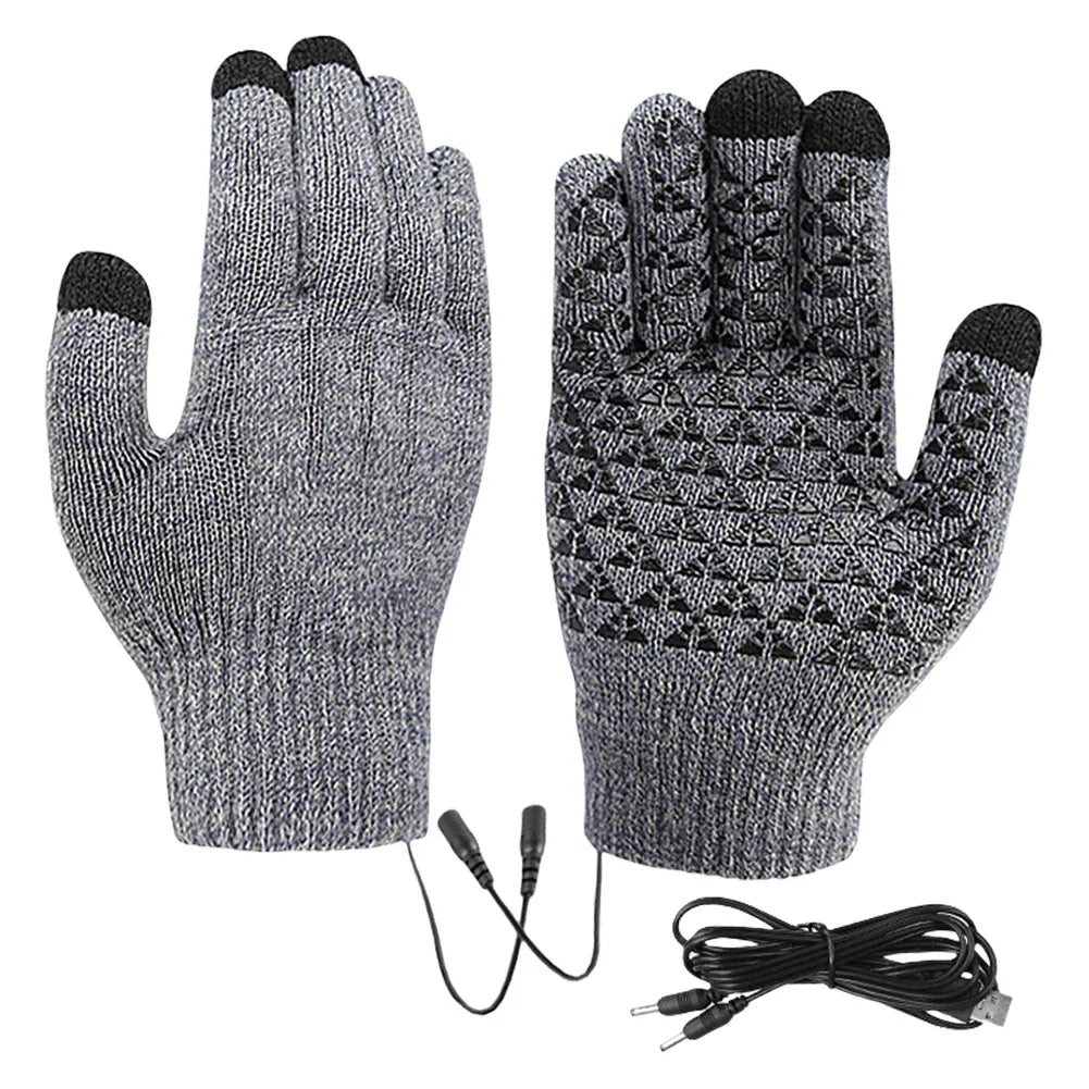 Touchscreen Gloves with USB Heating Elements and Silicone Palm Grip