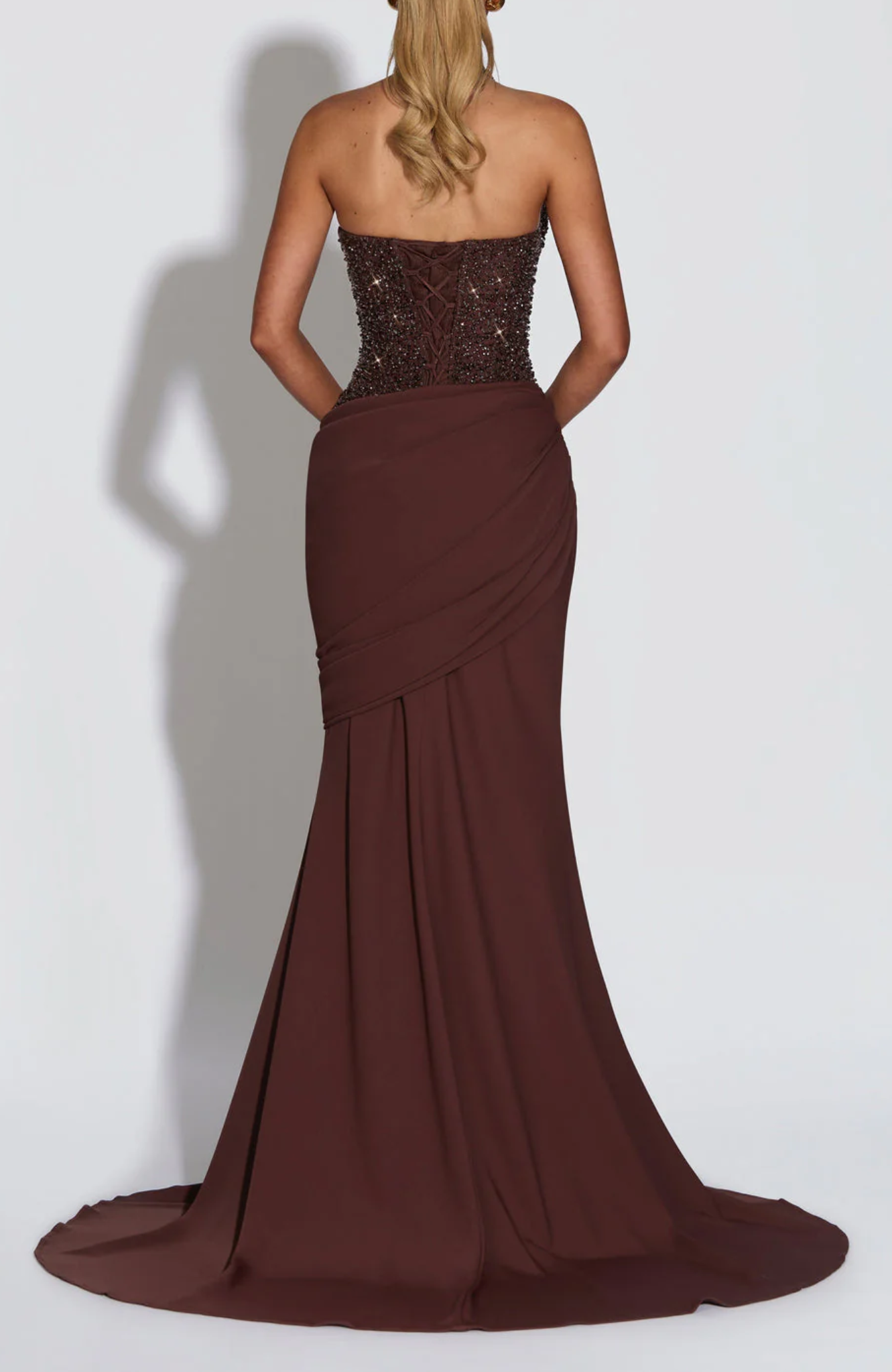 Women’s Maxi Dress with Sequin Bodice and Draped Skirt – Evening Formal Style