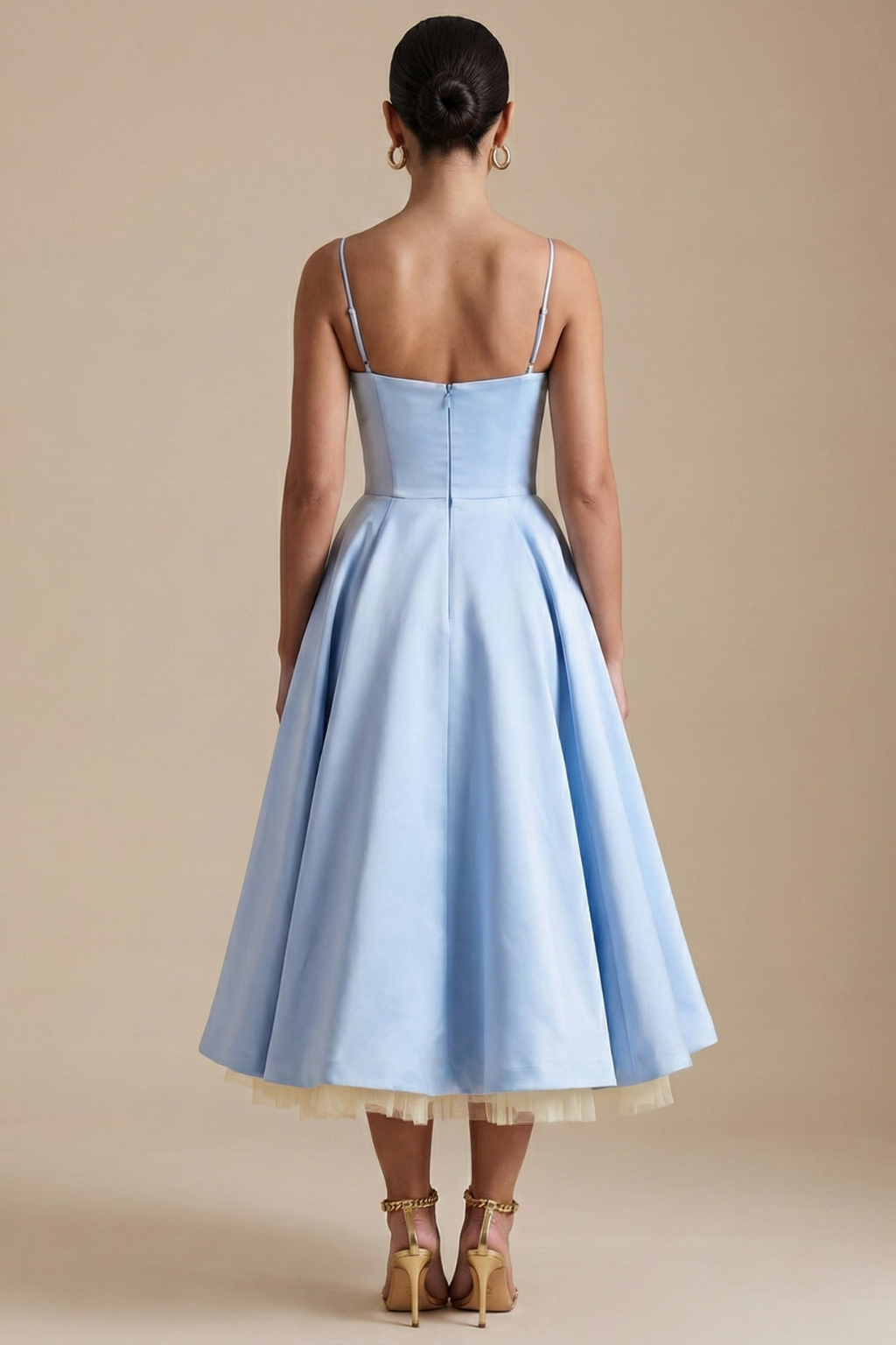 Women’s Elegant Corset Style Sleeveless Midi Dress with Flared Skirt