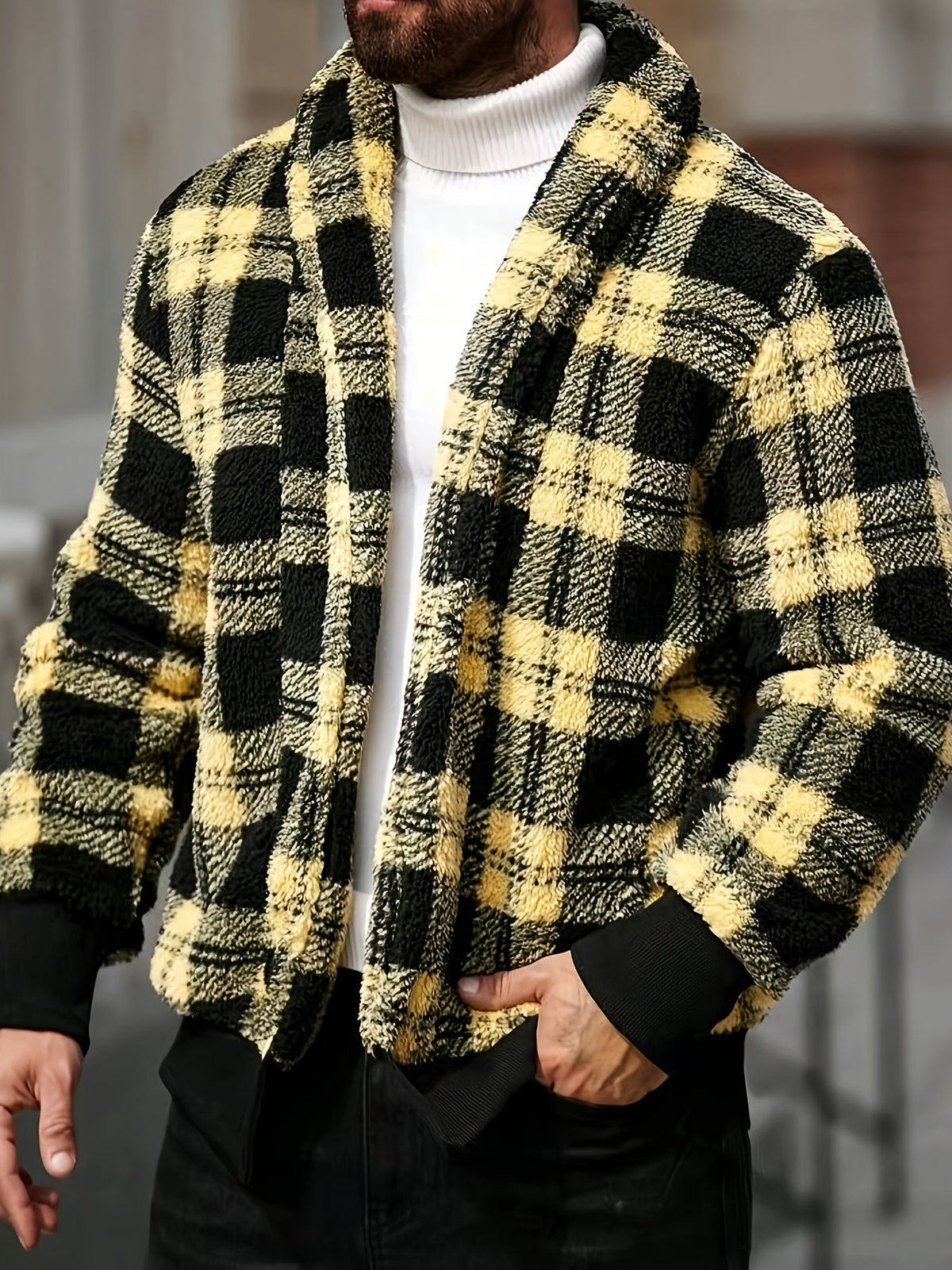 Checked Jacket with Button Front Closure and Relaxed Fit