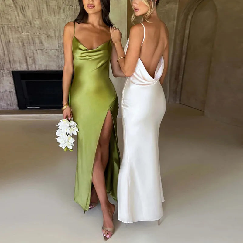 Women's Satin Cowl Neck Maxi Dress Bodycon