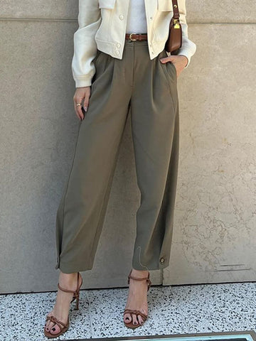 Women's High Waisted Pleated Wide Leg Pants with Ankle Cuffs