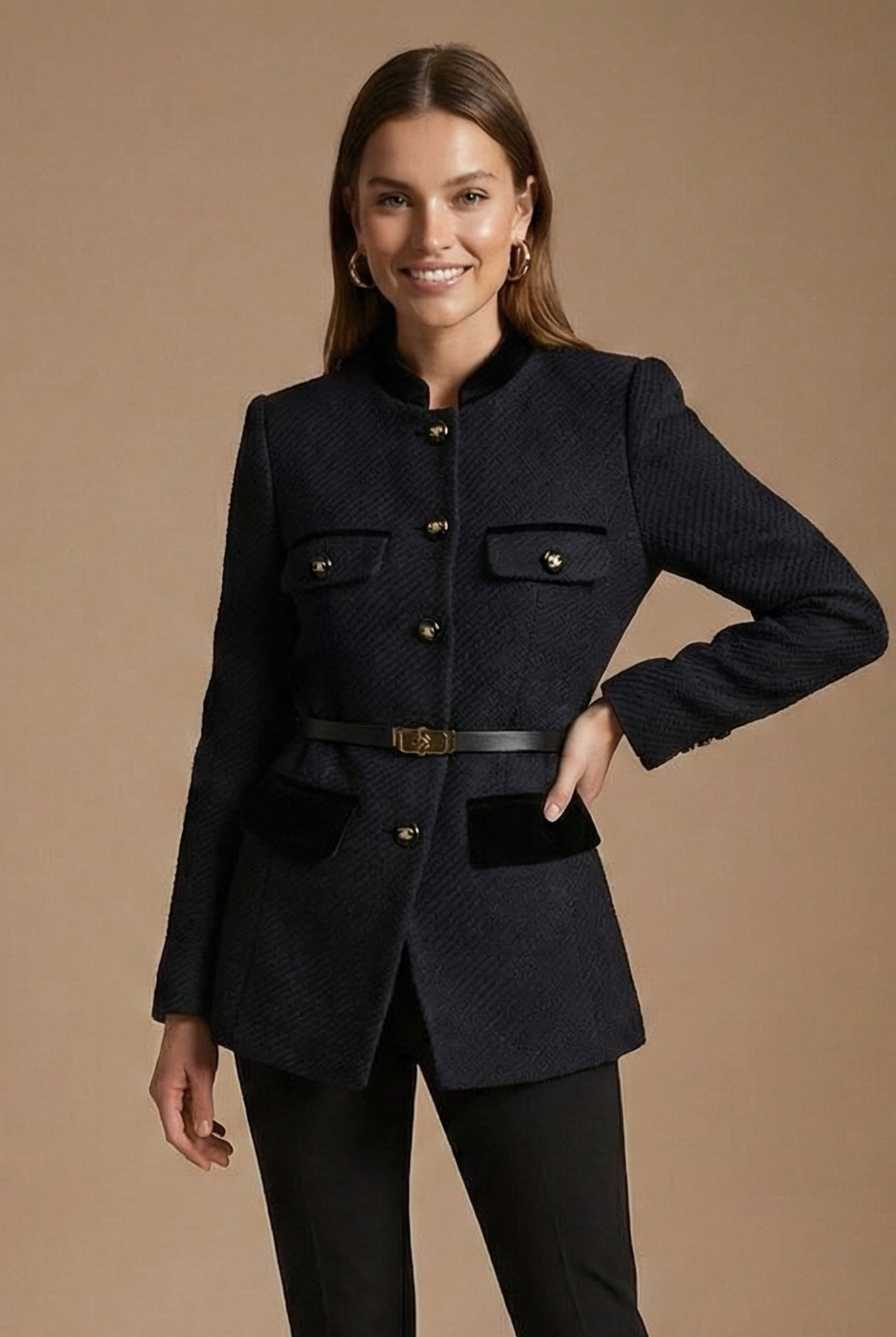 Women’s Tailored Textured Blazer with Contrast Trim