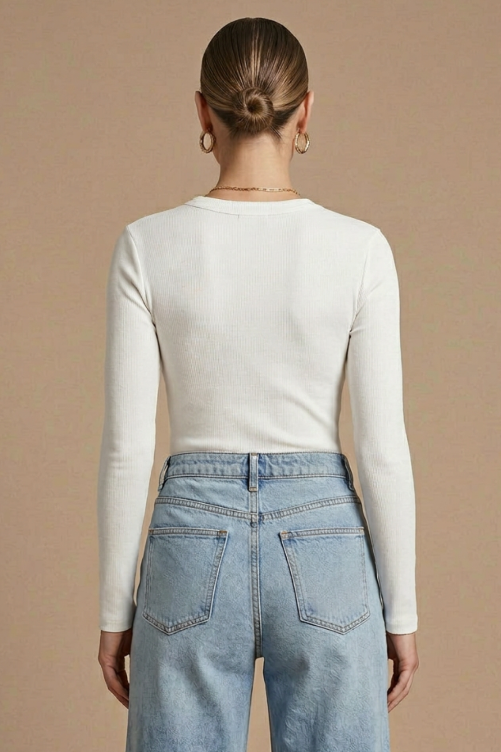Damen Langarmshirt mit Rundhalsausschnitt und Rippstruktur - Eng anliegend