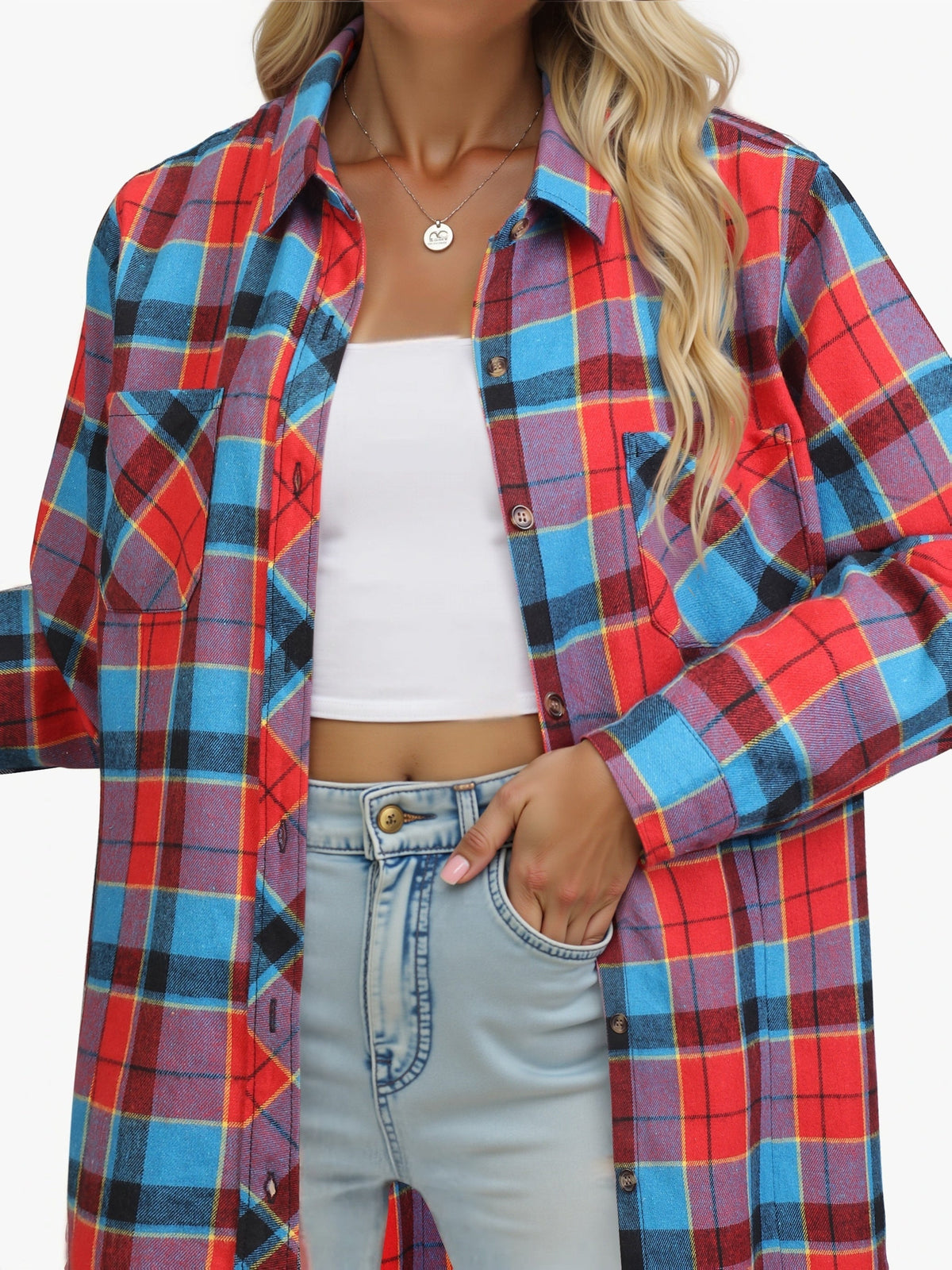 Button Up Buffalo Check Shirt with Chest Pockets and Relaxed Fit