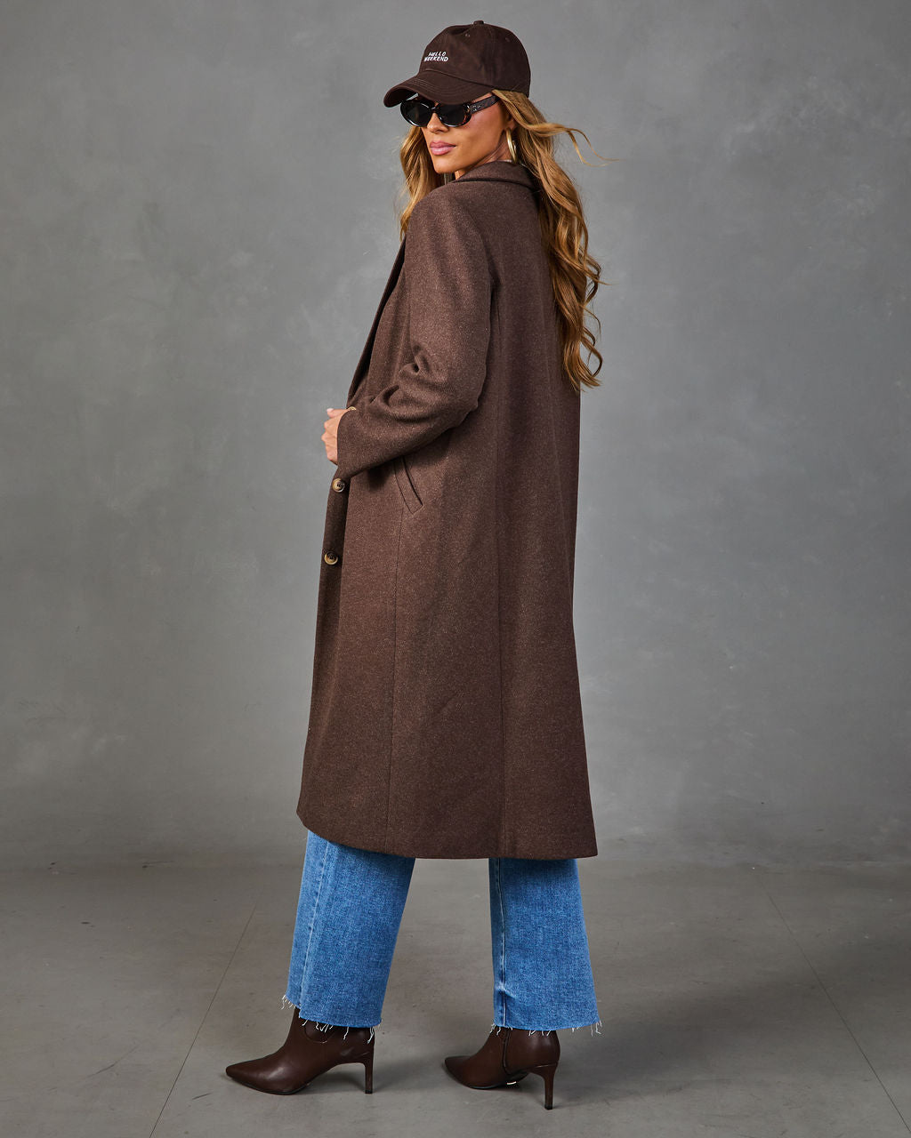 Button Front Knit Coat with Notched Collar and Interior Lining, Hip Length