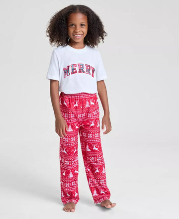 Children Holiday Pajama Pants with Elastic Waist and Ankle Coverage