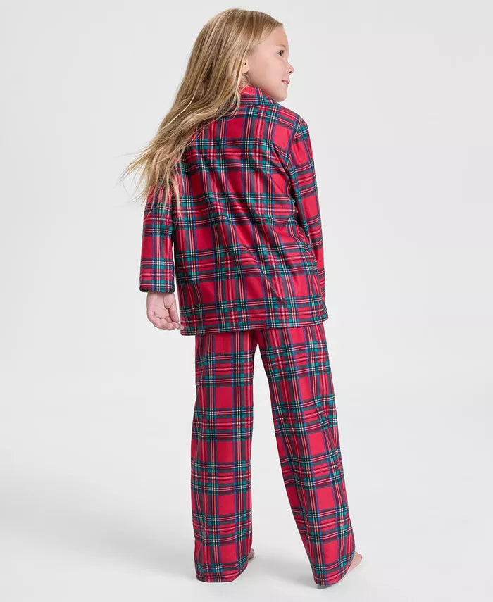 Children's Plaid Pajama Set with Button Front Shirt and Elastic Waist Pants