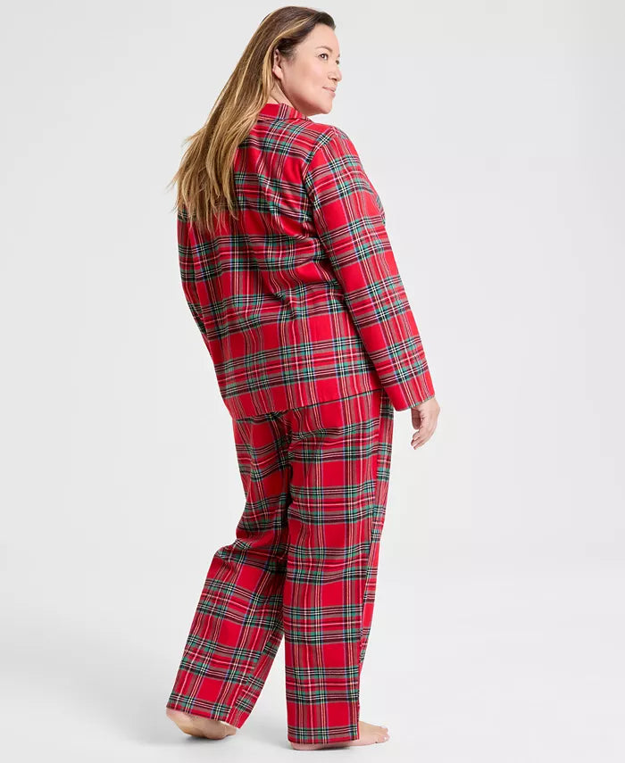 Flannel Pajama Set with Button Front Top and Drawstring Waist Pants