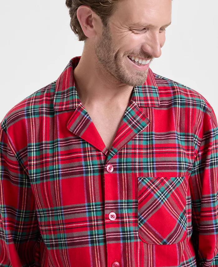 Plaid Flannel Pajama Set with Button Front Top and Drawstring Waist Pants