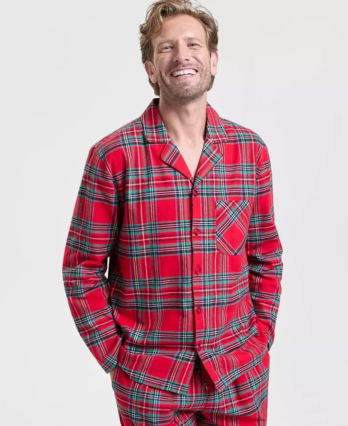 Plaid Flannel Pajama Set with Button Front Top and Drawstring Waist Pants