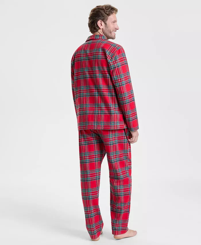 Plaid Flannel Pajama Set with Button Front Top and Drawstring Waist Pants