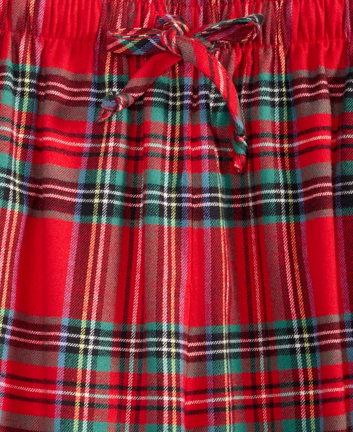 Plaid Flannel Pajama Set with Button Front Top and Drawstring Waist Pants