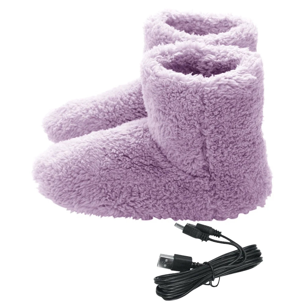 USB Heated Slippers with Plush Lining and Extended Cord for Men and Women