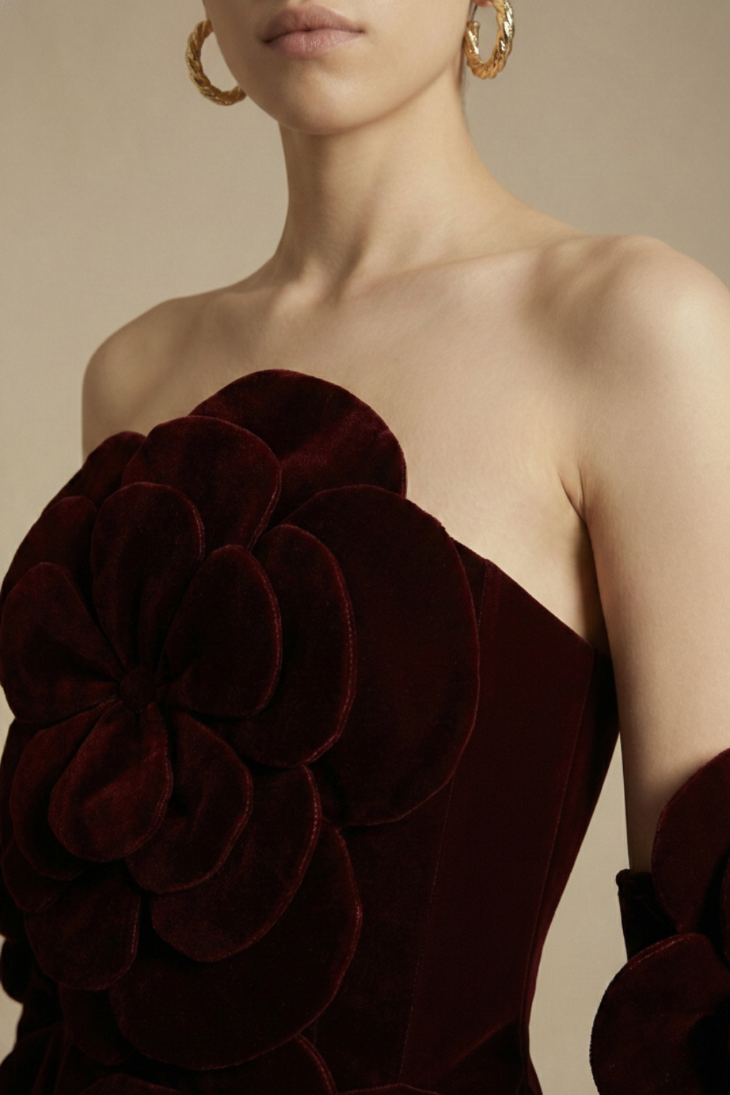 Women’s Strapless Floral Appliqué Mini Dress with Sculpted Silhouette