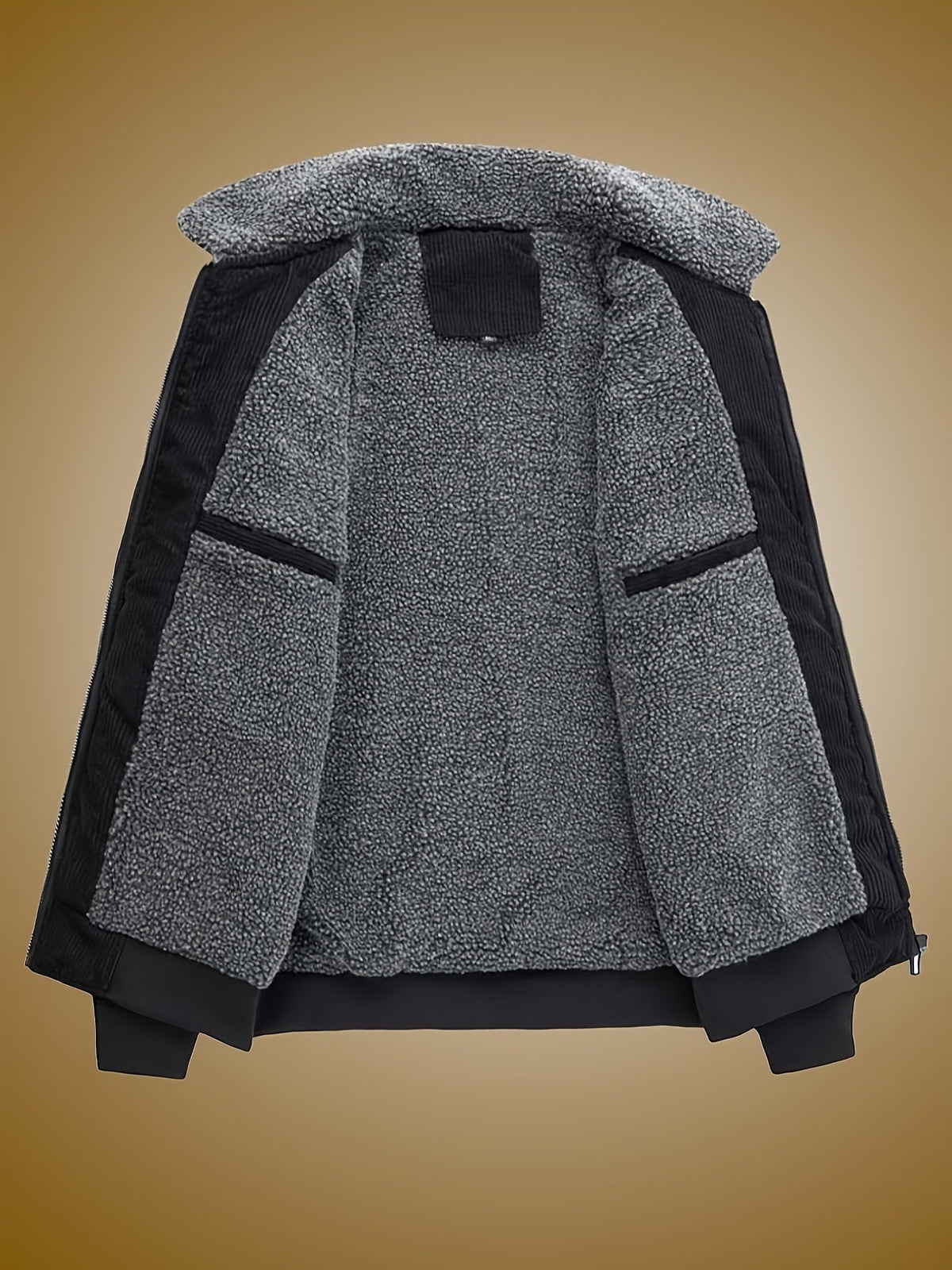 Insulated Winter Jacket with Stand Collar and Plush Lining, Relaxed Fit