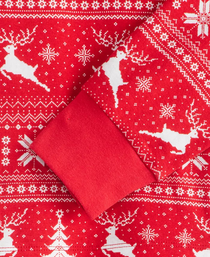 Women's Cotton Pajama Set with Deer Fairisle Print and Jogger Pants, Machine Washable