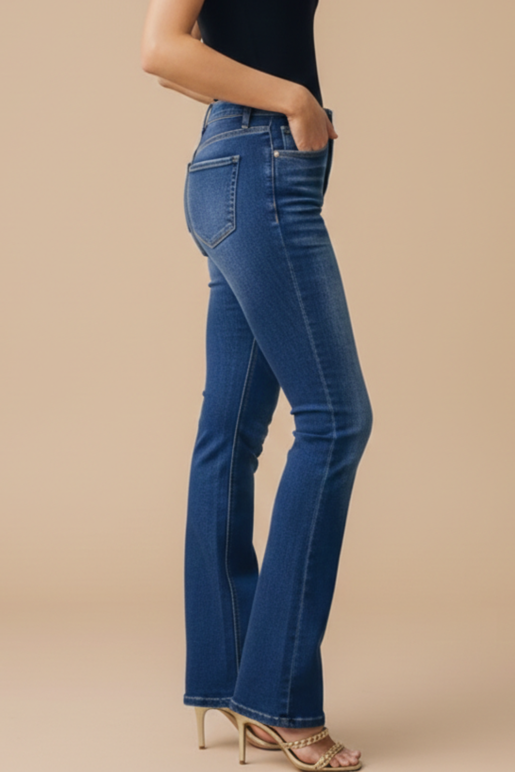 Women’s High Waist Wide Leg Jeans – Full Length Button Front Denim Design