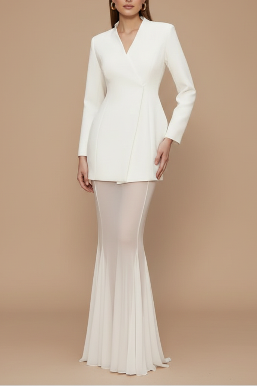 Women’s Jacket and Skirt Set with Wrap-Front Jacket and Sheer Maxi Skirt