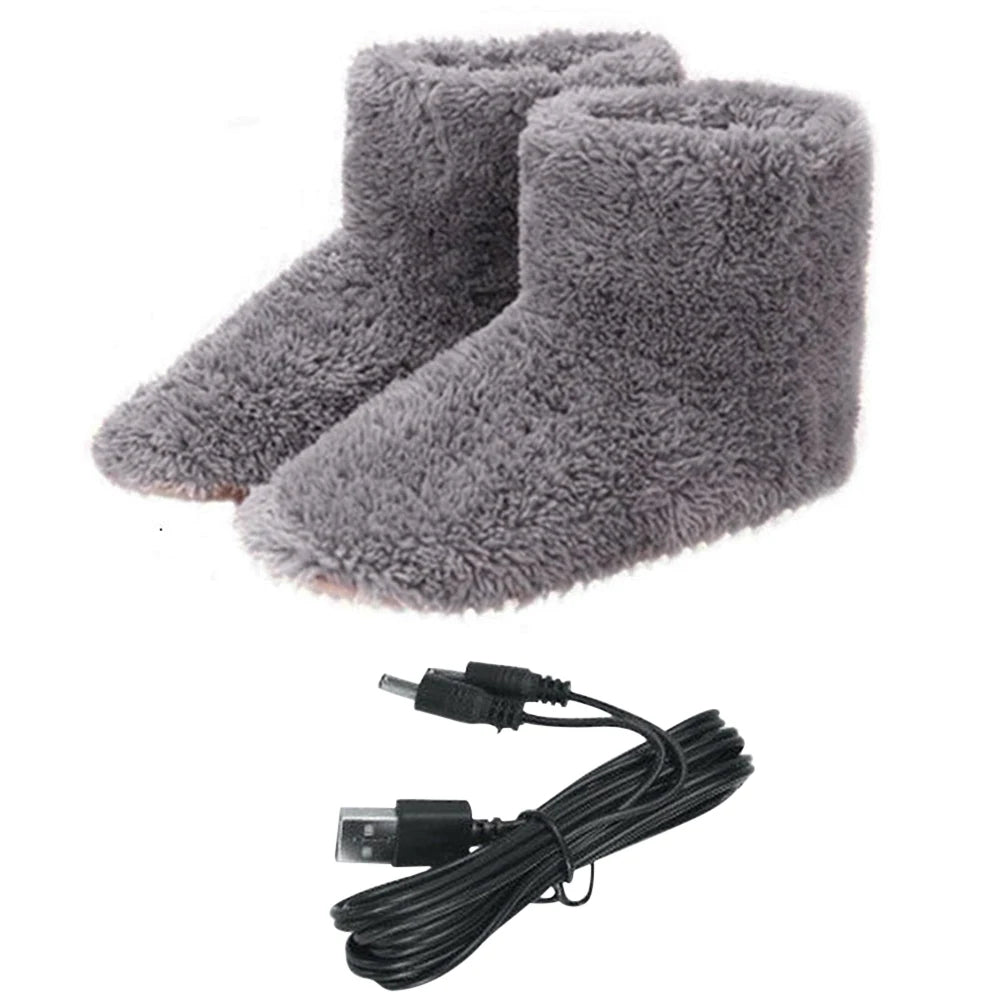 USB Heated Slippers with Plush Lining and Extended Cord for Men and Women