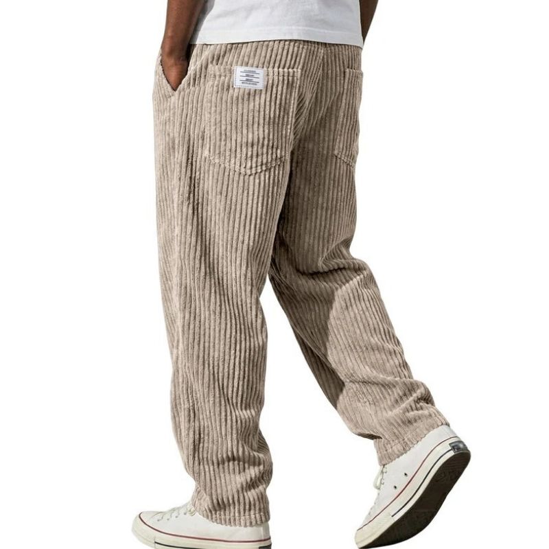 Corduroy Pants with Elastic Waistband and Four Pockets, Wide Leg Straight Fit