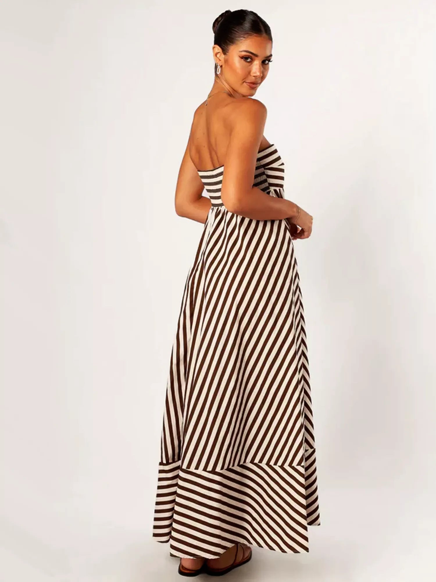 Women's Striped Strapless Bandeau Maxi Dress - Side Zip