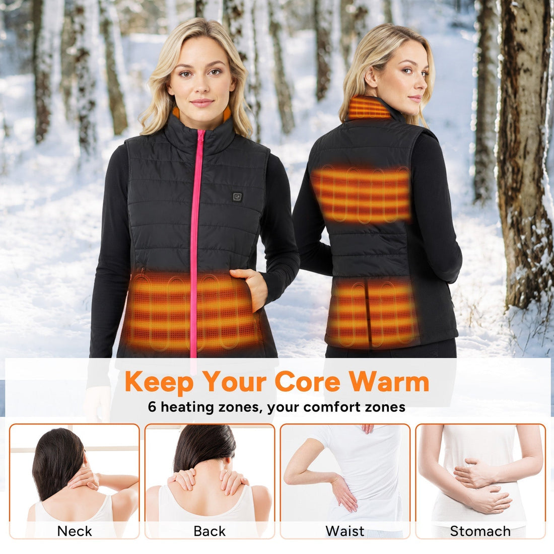 Women's Heated Vest with Six Zones and Adjustable Temperature, Machine Washable