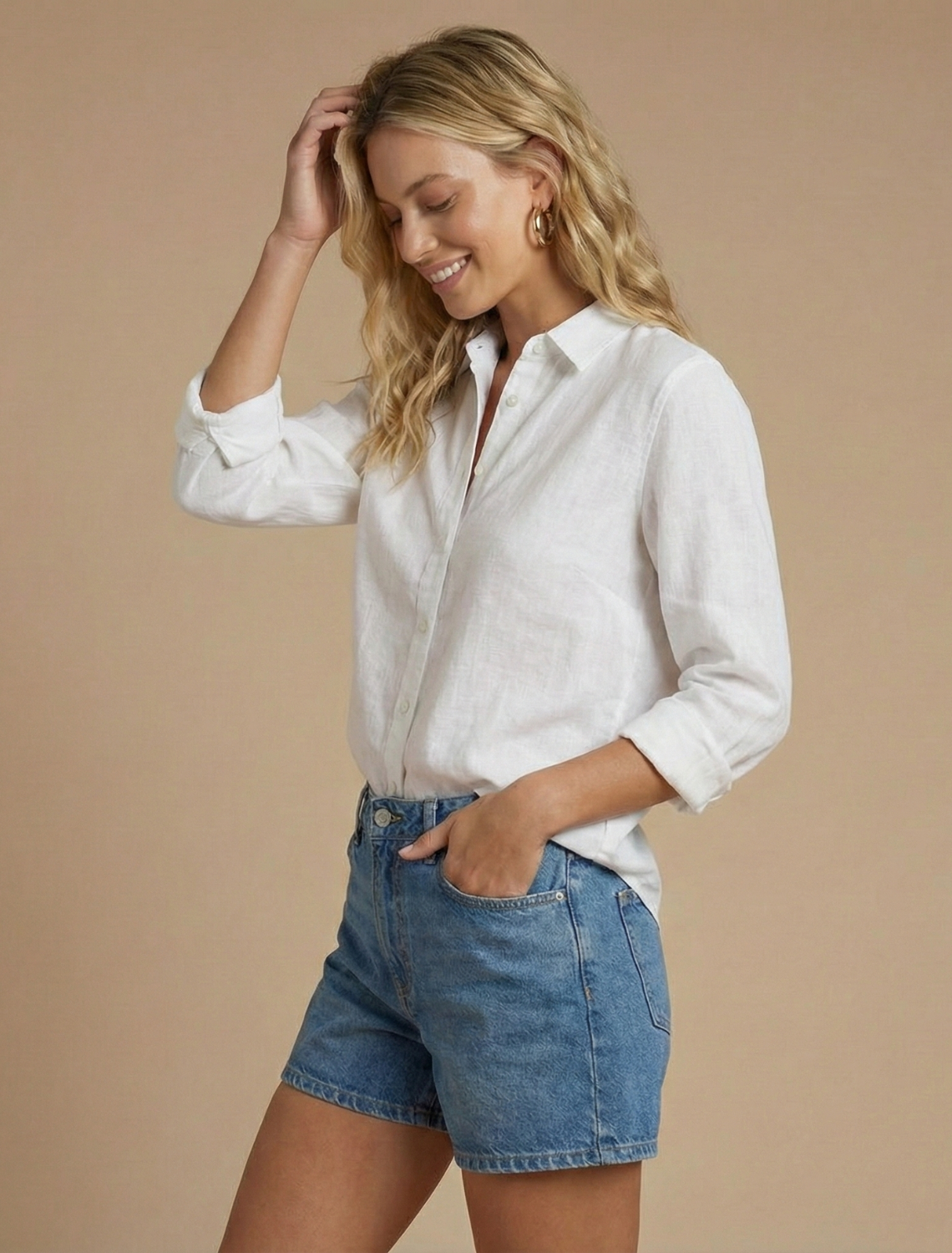 Women’s Button Front Long Sleeve Blouse with Relaxed Silhouette